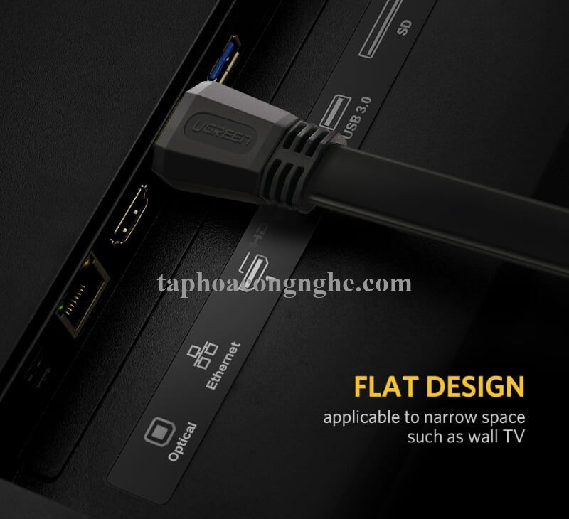 Ugreen 50820 3M màu đen Cáp tín hiệu HDMI dẹt ED015 30050820